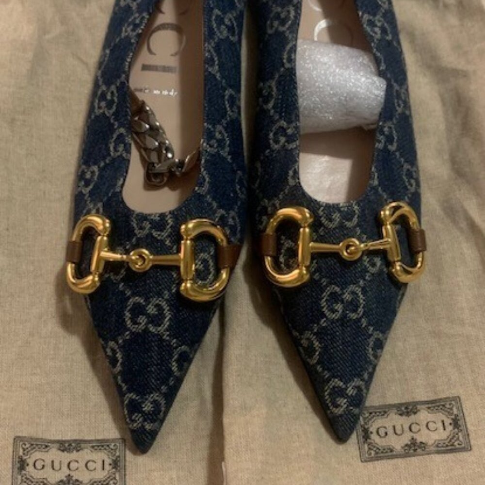 Gucci Denim Ballet Flat With Horsebit 'Blue'